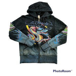 Vintage Don Ed Hardy Designs by Christian Audigier Zip Hoodie Dragon Snake Small